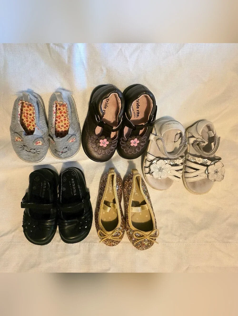5 Pairs Of Toddler Girl Shoes Dressy, Casual & Sandals All Size 5 Except 1